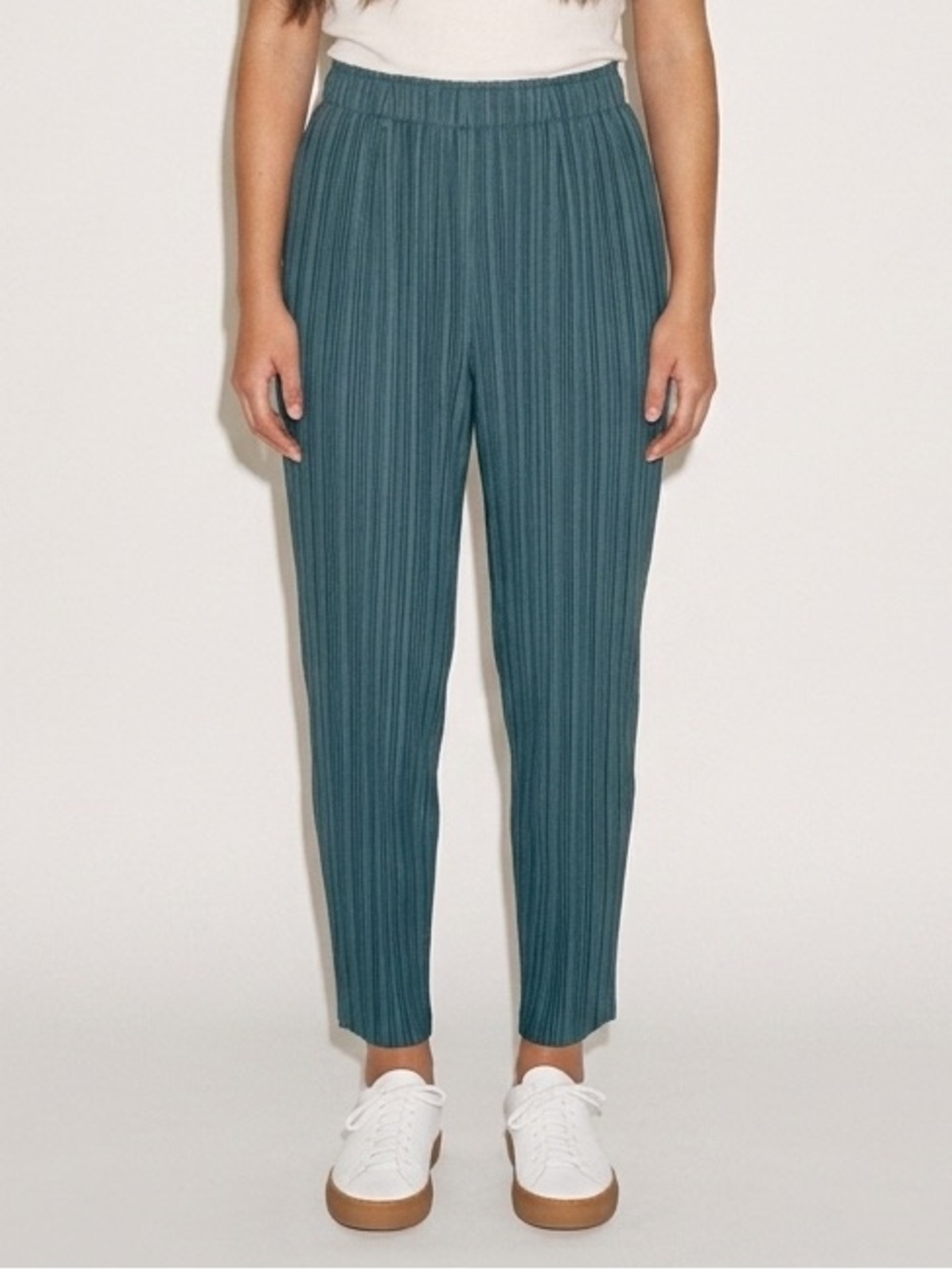 Teal Satin Origami Pleated Tapered Crop Leg Pants - Small, like Pleats Please!